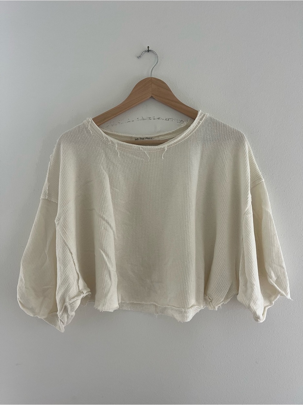 We The Free cropped Boxy Waffle Crewneck Top in Cream